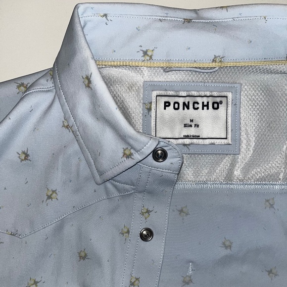Poncho Men’s Western Shirt Short Sleeve Medium Slim Pearl Snap - Picture 3 of 3